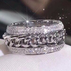 💞925 Silver Plated Three  Promise Anillos Luxury Eternity Ring, UNVN12296
